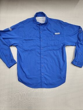 Columbia PFG Vented Shirt Mens Medium Blue Long Sleeve Fishing Omni-Shade